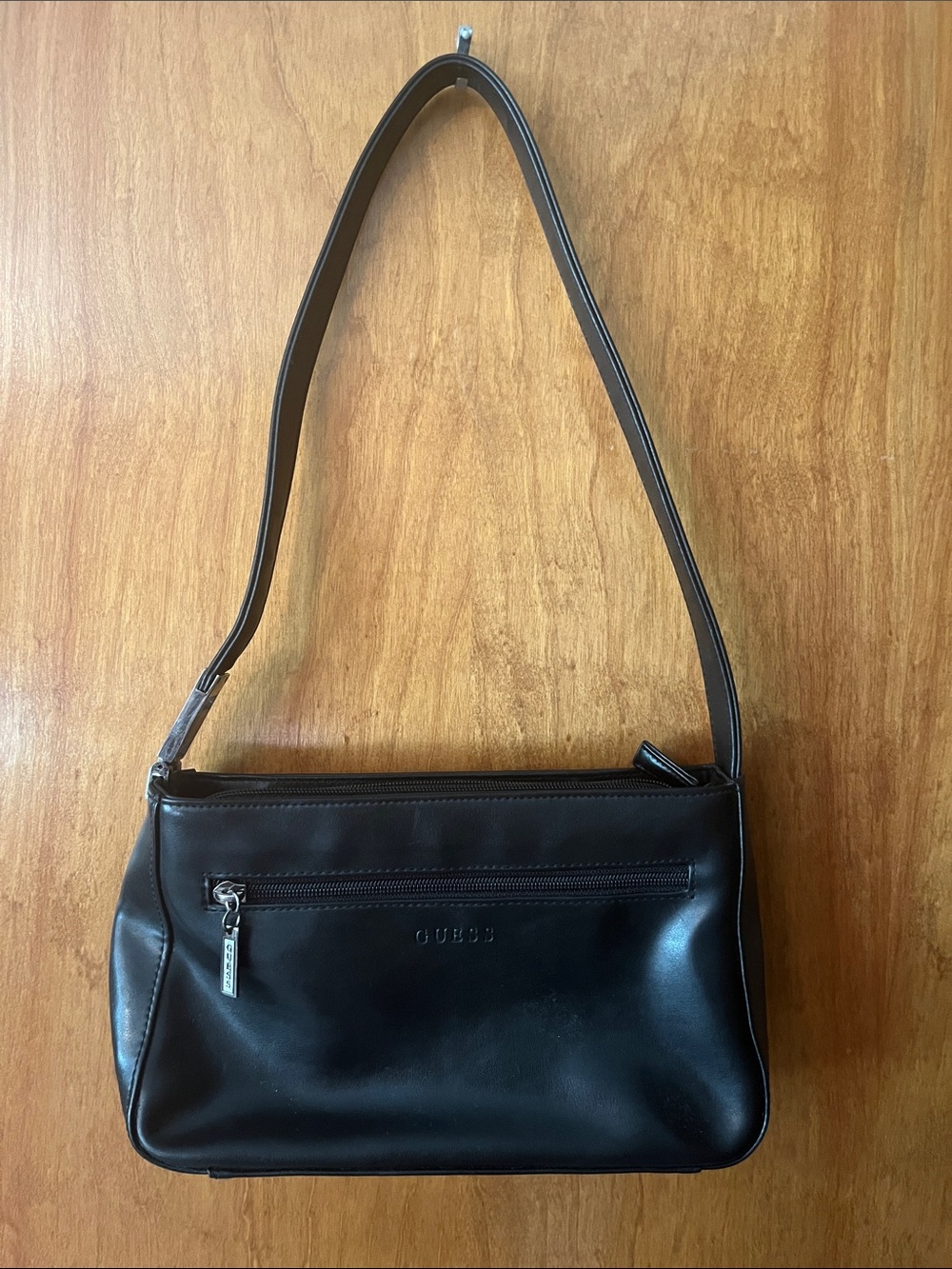 Guess Smooth Black Shoulder Bag with Slim Strap